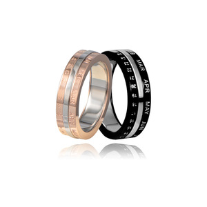 Rotatable Couple's Calendar <b>Ring</b> Rose Gold And Black Stainless Steel <b>Titanium</b> Steel Anniversary Jewelry Unisex SA1165 - Product Image 1