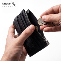 Portefeuille court pour homme en cuir véritable, design fin avec plusieurs emplacements pour cartes et pochette à monnaie zippée pour un usage quotidien