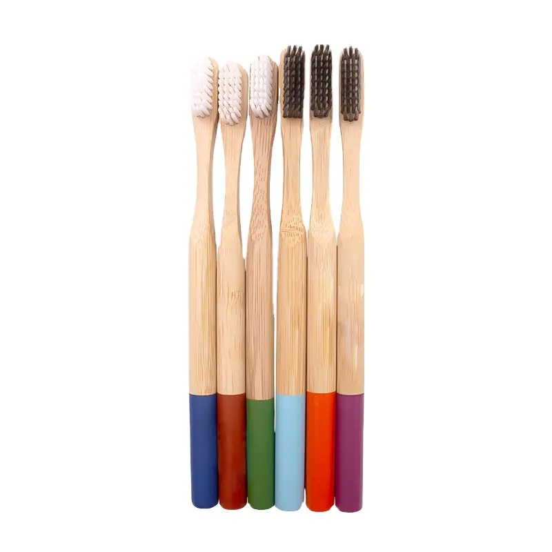 Color Paint Round Handle Charcoal Bristles Adult Bamboo Toothbrush