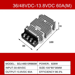 Convertidor CC/CC Reductor de Voltaje de 36V/48VDC a 12VDC, 5A-100A, Salida Única, No Aislado, 95% de Eficiencia, IP68 Impermeable, para Hogar y Automoción - Product Image 2