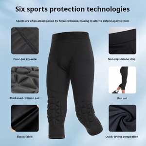 Pantaloni <span class=keywords><strong>Sportivi</strong></span> con Protezioni per le Ginocchia, Leggings a Compressione 3/4 <span class=keywords><strong>Neri</strong></span>, Pantaloni da Uomo, Ragazzo e Giovani, Leggings da Calcio ad Asciugatura Rapida per Allenamento - Product Image 4