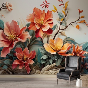 Papel Tapiz Floral 3D para Decoración de Paredes de Sala de Estar, Mural de Hojas y Flores - Product Image 3