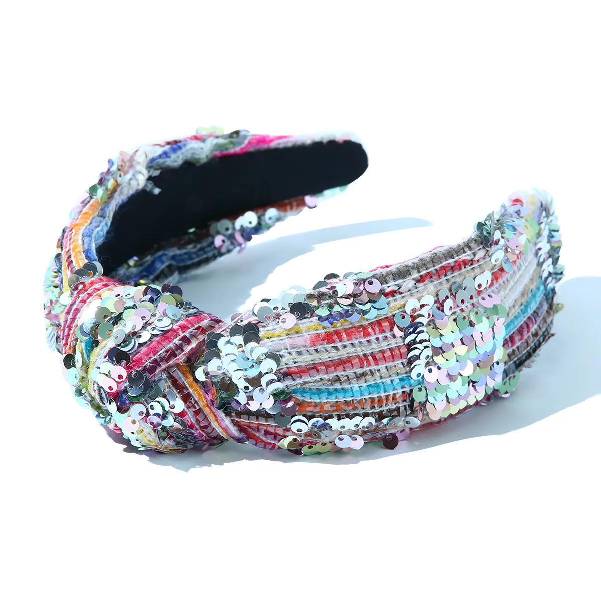 Custom New Rainbow Sequins Hair Accessories Knotted Glitter Headband para Mulheres para Férias Headwear