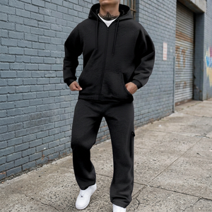 Conjunto Deportivo de 2 Piezas para Hombre, Talla Grande, Invierno, 100% Algodón, Felpa Transpirable, Sudadera con Capucha y Pantalones Deportivos con Bolsillos Laterales - Product Image 3