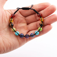 Bracelet d'énergie de guérison tissé à la main, 7 Chakra, en pierres précieuses, macramé tressé, Yoga, pierres de prière