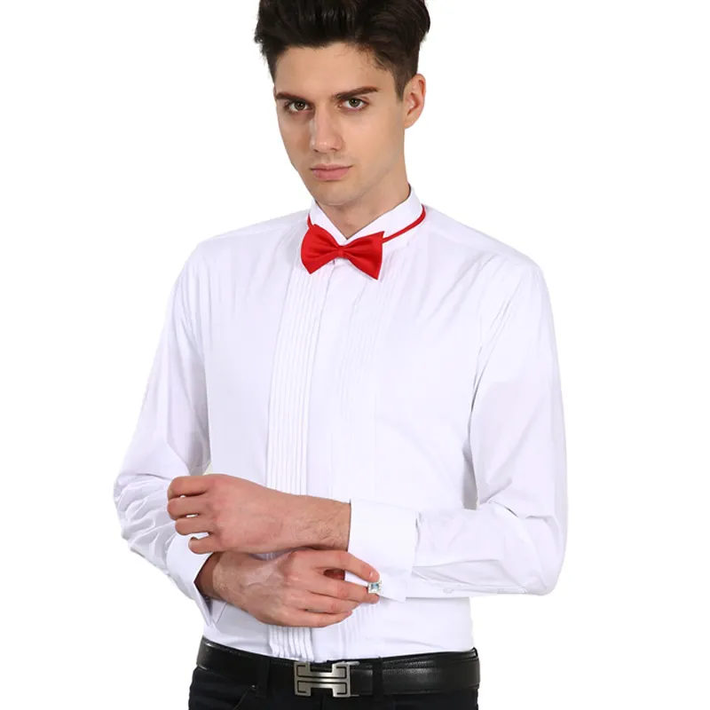 Men Long Sleeve Dress Wedding French Gentleman Cufflinks Swallowtail Design tuxedo Shirts