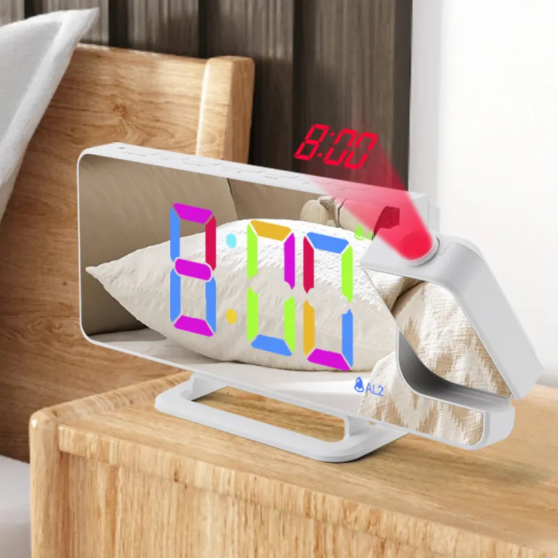 7.5" Large LED Screen RGB Mirror Projection Alarm Clock for Bedroom Ceiling Digital Clock with USB Charger Ports, 6 Dimmer