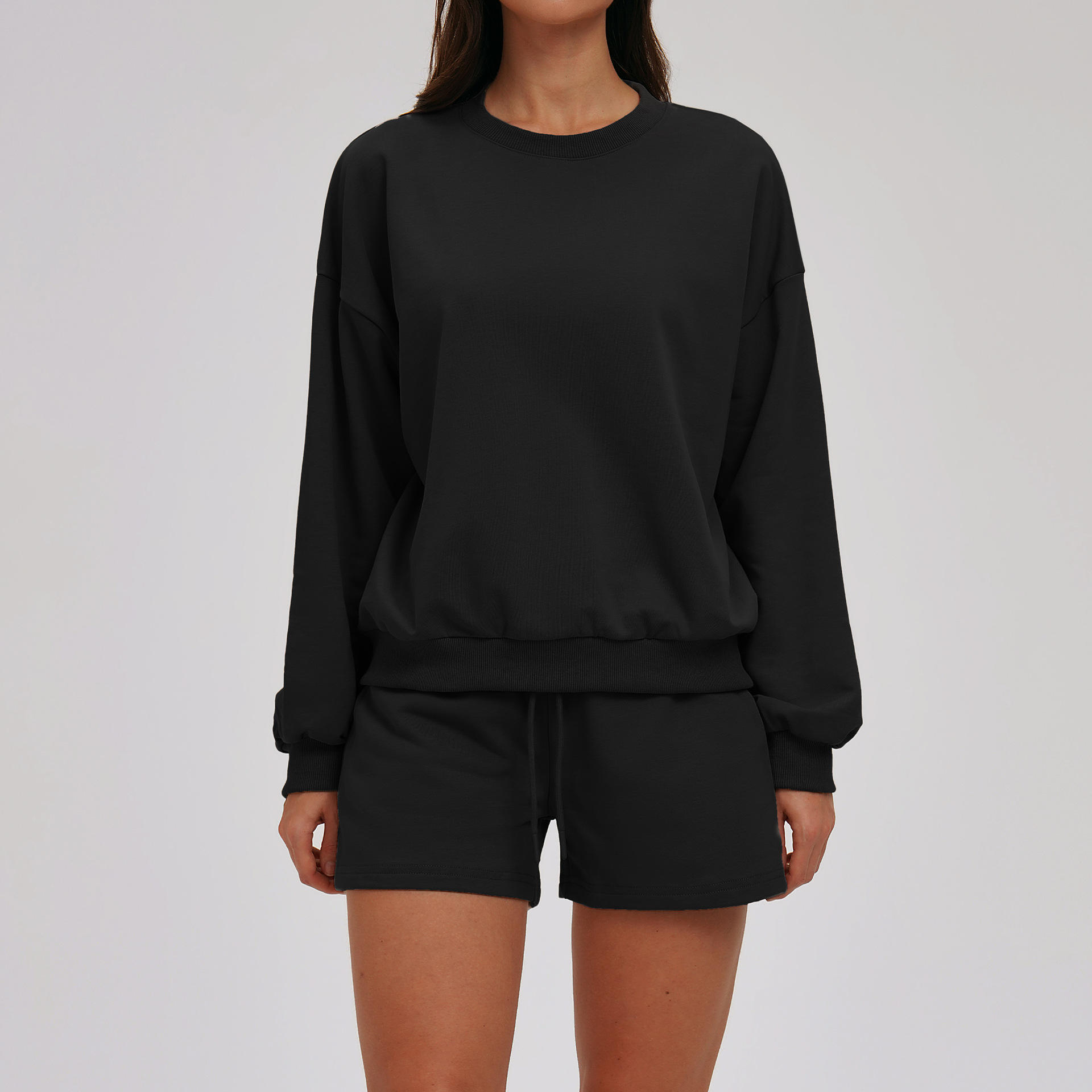 เสื้อฮู้ด 7025 และ กางเกงขาสั้น 7025-2 - สีดำระดับไฮเอนด์