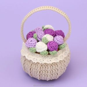 Decoración de Escritorio para el Hogar, Regalos Hechos a Mano, Mini Flor Artificial, Cesta de Flores de Rosa de Ganchillo - Product Image 4