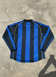 定制黑色蓝色条纹设计长袖Maglie Calcio升华印花品牌标志字母Abbigliamento Uomo足球运动衫 - Product Image 4