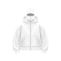 Sweat à capuche balaclava zippé intégral épais pour homme, avec masque facial intégré, 360 GSM 500 GSM, coupe oversize, pour le sport