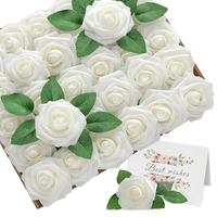 Lot de 25 têtes de roses artificielles en mousse PE de 8 cm avec feuilles, idéales pour la décoration de mariage - Nouveauté très prisée
