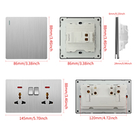 Interrupteur mural gris argenté standard britannique, 4 prises, 16A, ports USB Type-C et USB A, prise française EU pour usage industriel et hospitalier