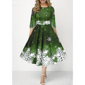 Nouvelle robe décontractée de fête à manches mi-longues avec imprimé neige, style tendance pour adultes, tailles S-5XL, robes de Noël élégantes pour femmes 2026 - Product Image 6