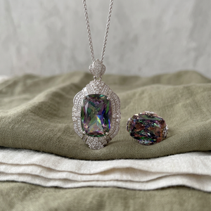 Lot de 9 bijoux vintage en gros, plaqué or blanc sur cuivre, avec pendentif bague de mariage et collier, ensemble de bijoux en zircone cubique 15*20MM - Product Image 4