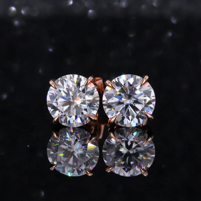 Starsgem wholesale price 14k rose gold 6.0mm moissanite diamond stud earring for women