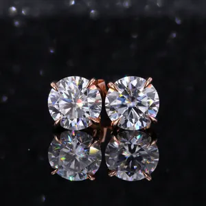 Starsgem 도매 가격 14k 로즈 골드 6.0mm moissanite 다이아몬드 스터드 귀걸이