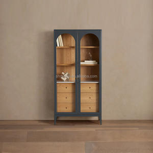 <span class=keywords><strong>Armoire</strong></span> en verre de luxe contemporaine à 2 portes en bois de chêne massif finition noyer design antique moderne pour la maison salon hôtel/villa - Product Image 5