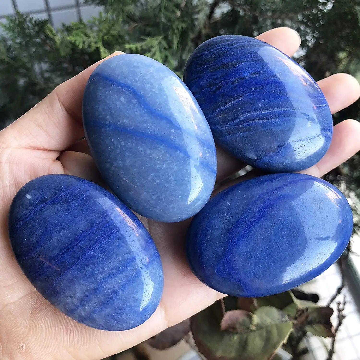 Benutzer definiertes Logo Blau Apatit Chakra Reiki Kristall Bulk Palm Stein Edelsteine Heilung Quarz Chakra Tumbled Stone