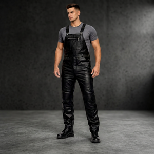 <b>Men</b> Faux Leather Work Coverall Water Resistant Black Overalls Uniform - Product Image 6