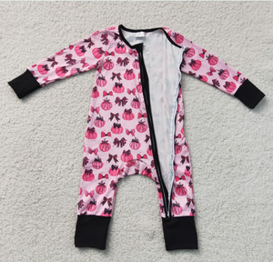 Pantalones de manga larga para bebé niña, pelele de otoño con estampado de calabazas y lazos, pelele con cremallera para niña pequeña - Product Image 3