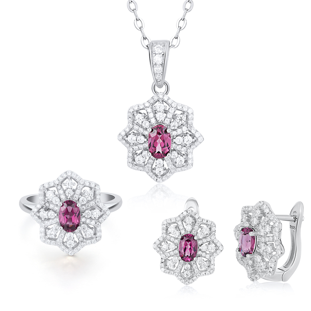 YBO Fine Jewelry 925 Sterling Silver Platinum Plated Flower Earrings Rings Necklaces Set Wedding Engagement Parties Gifts