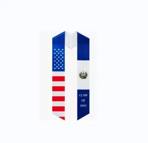 Impression personnalisée El Salvador et Usa Drapeau Motif Foulards drapeau national Graduation Sash Stole Satin Écharpe