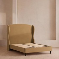 Lit double moderne français en velours écologique avec dossier haut 1,8 m, lit de style princesse américaine pour maison d'hôtes
