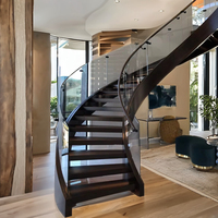 Nordi Escaliers en arc de conception moderne personnalisés pour les appartements de villas Garde-corps en verre en acier en fer forgé pour l'extérieur de la maison Bois courbé