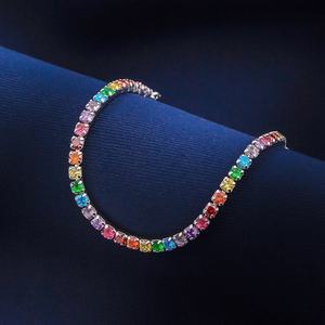 925 Sterling Silver Adjustable Tennis <b>Bracelet</b> <b>Rainbow</b> Colorful LGBT Cubic Zircon Rhodium Plated for Gift or Party - Product Image 5