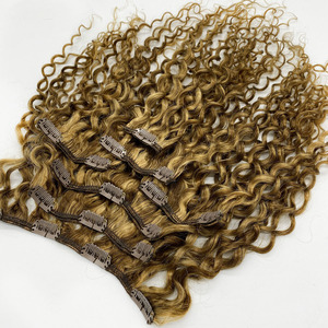 <span class=keywords><strong>Clip</strong></span> Ins bouclés personnalisés en gros de haute qualité 100% Remy extensions de cheveux humains vague naturelle <span class=keywords><strong>Clip</strong></span>-in cheveux - Product Image 1