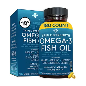 Suplemento para la salud del corazón y el cerebro de apoyo de etiqueta privada con cápsulas blandas de gel Omega 3 de aceite de pescado orgánico EPA y DHA de 1000mg