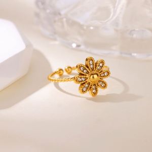 Nouvelle Bague Ouverte Grande Fleur en Acier Inoxydable, Design <span class=keywords><strong>HOpen</strong></span>, Pas Cher, Style Hip Hop, Bagues de Phalange, Bijoux Indiens, Vente en Gros Inde TGJZ4694 - Product Image 1