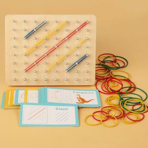 Bloques de Patrones Matemáticos Gráficos para Niños, Tablero Geométrico de Madera con Bandas Elásticas - Product Image 4