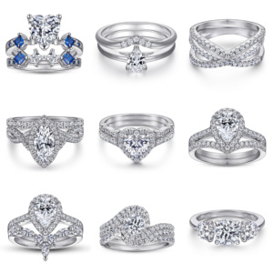 แหวนสำหรับเจ้าสาวทำจากเงินสเตอริ S925แหวนหมั้นทรงลูกบาศก์เซอร์โคเนียทรงกลมตัดพร้อมแถบรัศมีและแหวนปูสำหรับงานแต่งงานสุดหรูของขวัญ - Product Image 2