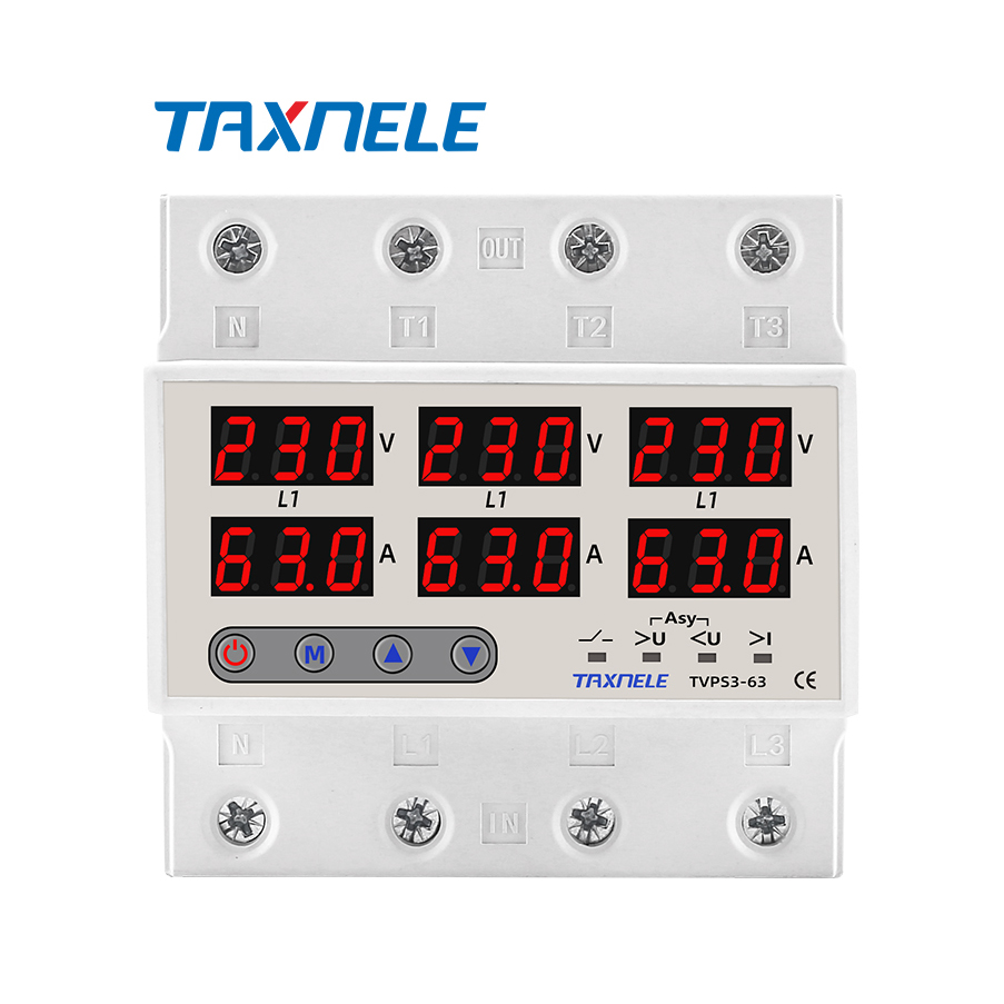 3 three phase digital Voltage Current Relay Protector 63A 60A 220V 3P+N Over Under Voltage Relay Current limiter protect