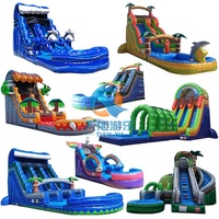 Tobogán Inflable con Forma de Palmera, Toboganes Acuáticos Dobles Gigantes para Adultos, Toboganes Inflables para Parques Acuáticos en Alquiler