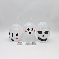 Produits tendance 2026 Nouveautés Halloween Gobelet à eau 500ml en plastique PP avec paille, motif fantôme, pour fêtes, camping