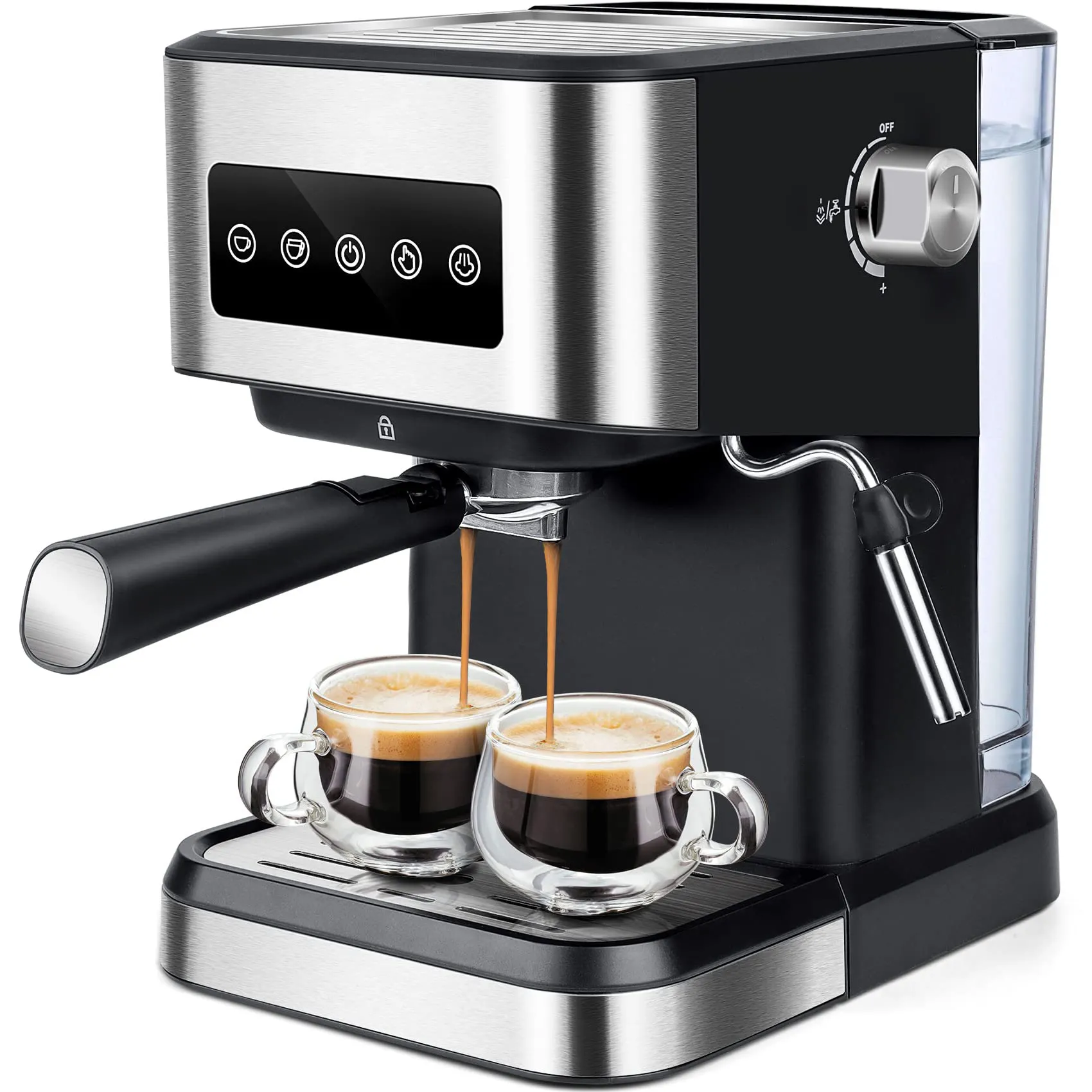 Máquina de café expresso doméstica com bomba de alta pressão 850w, 15 bar, tanque de água transparente removível