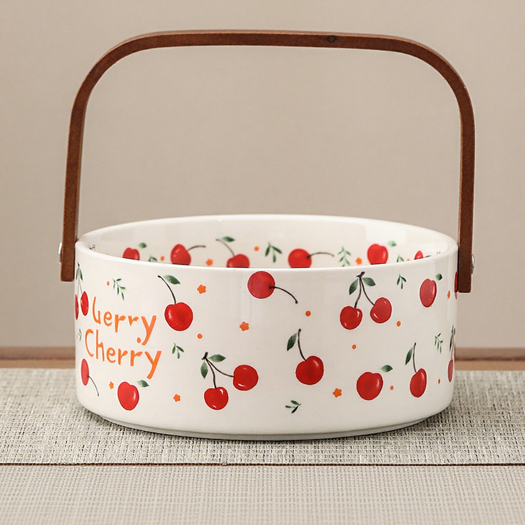 GRANDE corbeille à fruits blanche-cerise