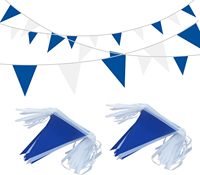 Guirlande de fanions triangulaires en papier, drapeau bleu et blanc, décoration suspendue pour la maison, le jardin, l'extérieur, mariage, anniversaire, fête, festival