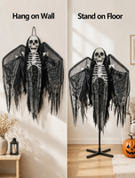 Décoration d'Halloween : squelette ailé de 200 cm, Grim Reaper avec yeux LED lumineux et son, pour extérieur, intérieur, jardin, véranda et fêtes