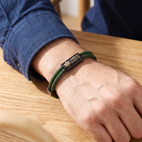 Bracelet pour diabétiques de type 2 en acier inoxydable noir gravé avec double cordon en nylon pour hommes et femmes
