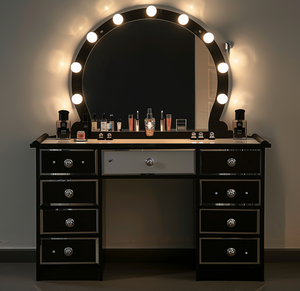 Table de maquillage blanche simple avec miroir LED intégré et plateau de rangement - Product Image 2