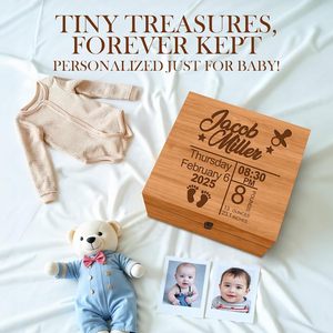 Caja de memoria de madera grande personalizada con nombre personalizado, almacenamiento de recuerdo decorativo con tapa con bisagras para bebé - Product Image 5