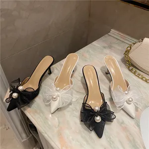 DEleventh-zapatos para mujer, Colección Primavera 101843, Baotou, semirremolque, color sólido, Stiletto, zapatillas con lazo