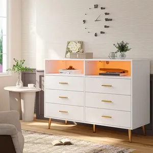 أثاث غرفة نوم 6 أدراج بيضاء مع خزانة ملابس led miroir - Product Image 6