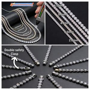 Collier Chaîne Tennis Iced Out en Argent Sterling 925 avec Diamants de Laboratoire VVS et Moissanite, Tailles 2mm 3mm 4mm 5mm 6.5mm - Product Image 2