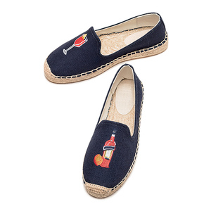 <span class=keywords><strong>Espadrilles</strong></span> pour femmes en toile <span class=keywords><strong>bleu</strong></span> <span class=keywords><strong>marine</strong></span>, style ludique, broderie vin, à enfiler, semelle épaisse en jute tressée, pour l'été et les loisirs - Product Image 2