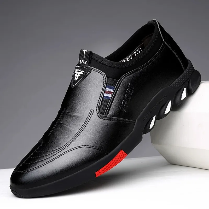 2022 New Fashion Men's Leather Casual Flat Shoes Business Soft-Soled Non-Slip Breathable All-Match Men Sneakers
